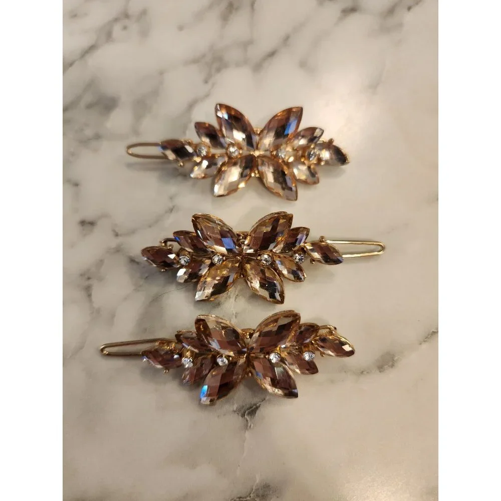 Set Of 3 Crystal Rhinestone Butterfly Hair Clips